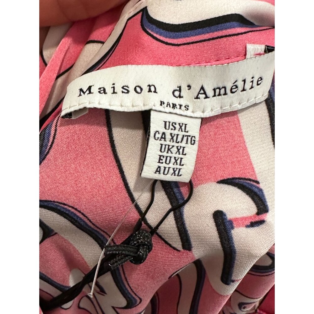 Maison d'Amelie Paris Women's Pink Chain Print Long Sleeve Blouse Top Sz XL NWT - Picture 2 of 10